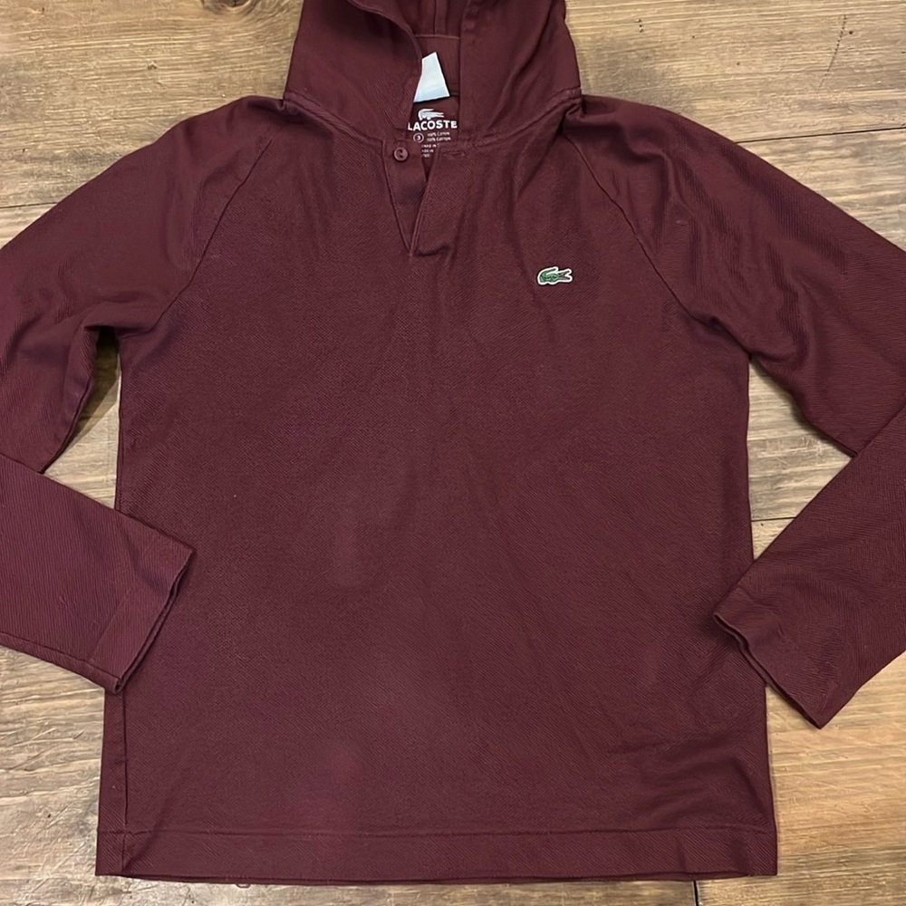Lacoste Men’s Maroon hoodie long sleeve shirt size 3 Small